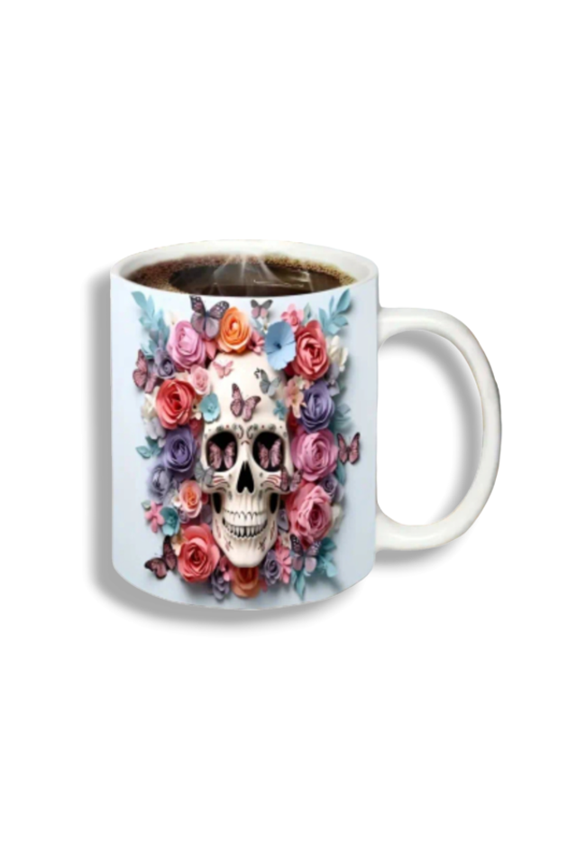 3D Tasse Skull withe rose