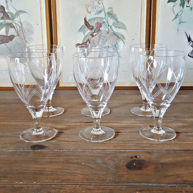 X Verres à vin vintage en cristal gravé (lot de 6)