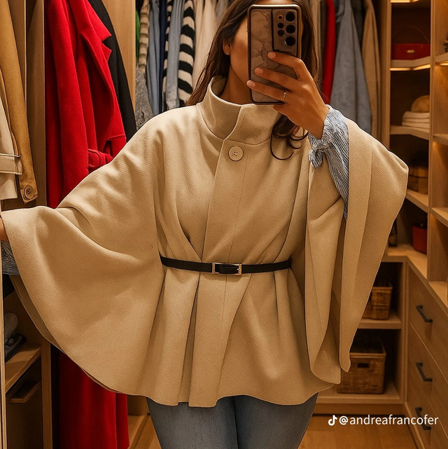 Poncho Beige Cinturón 