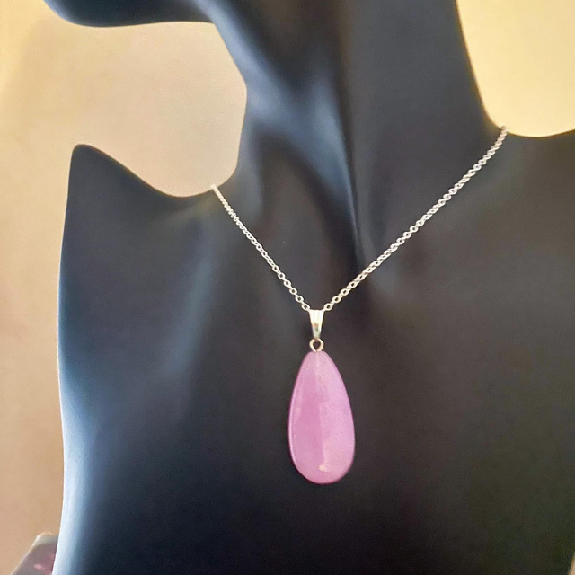 Lavender Jade necklace silver plated 18” chain