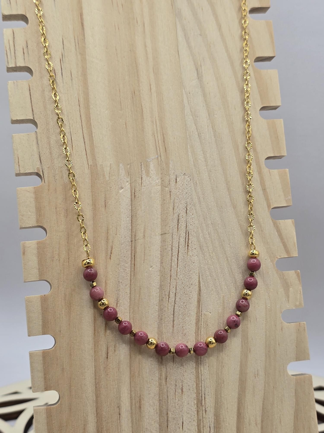 Collier Rhodonite 0,4 cm et acier inoxydable 