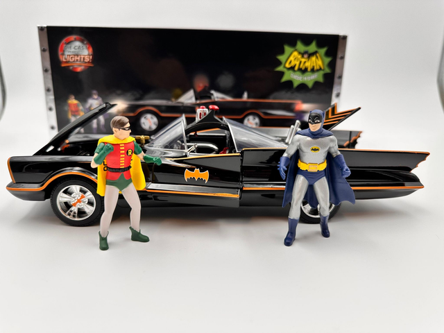 1966 Batmobile diecast model along with batman and robbin figure - scale - 1:18