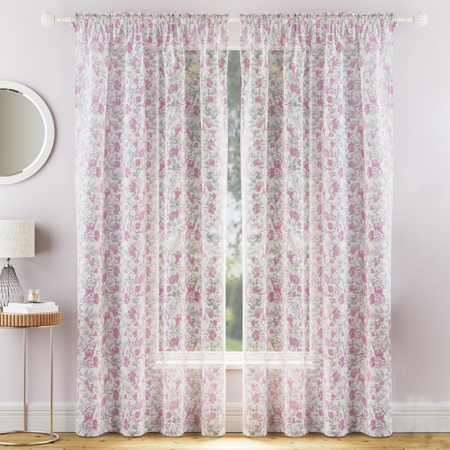 Mia Pink Floral Print Patterned Sheer Voile Panels 