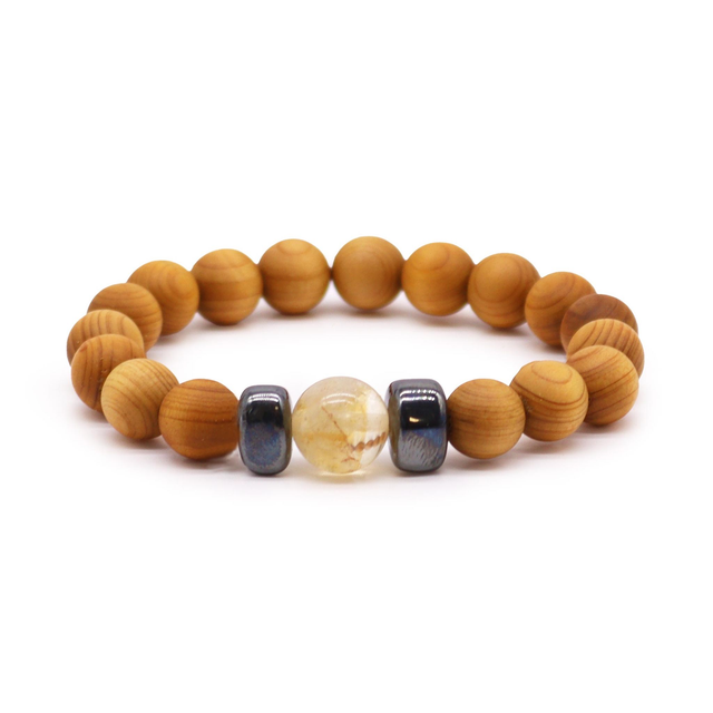 Bracelet de Chakra du Plexus Solaire en Cèdre avec Citrine