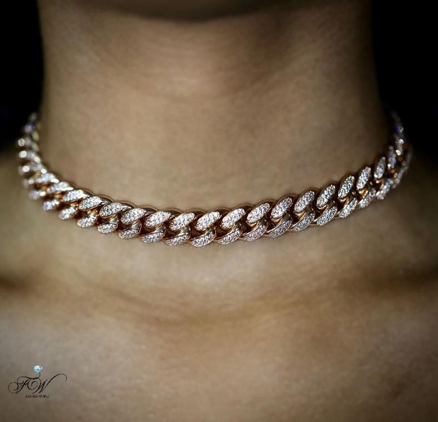 Chaîne Maille Cubaine Femme Or Rose 12MM