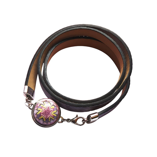Bracelet homme femme simili cuir lézard mauve mandala
