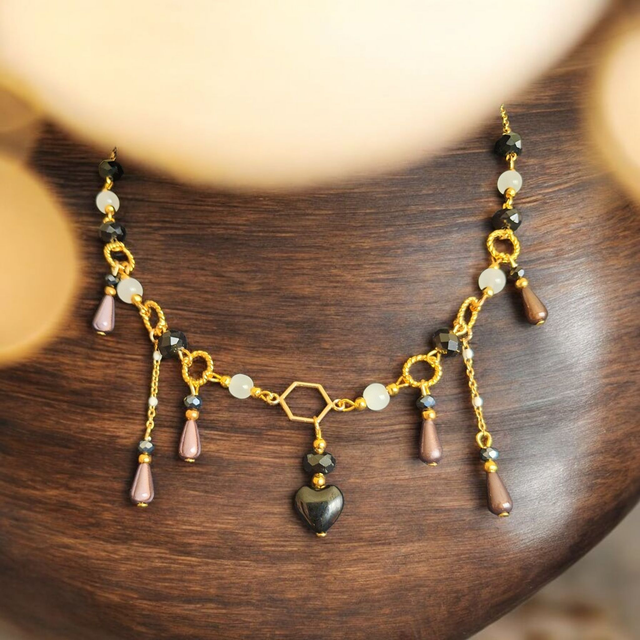 Collier gouttes et cœur en acier inoxydable – création artisanale Les Perles de la Fantaisie.