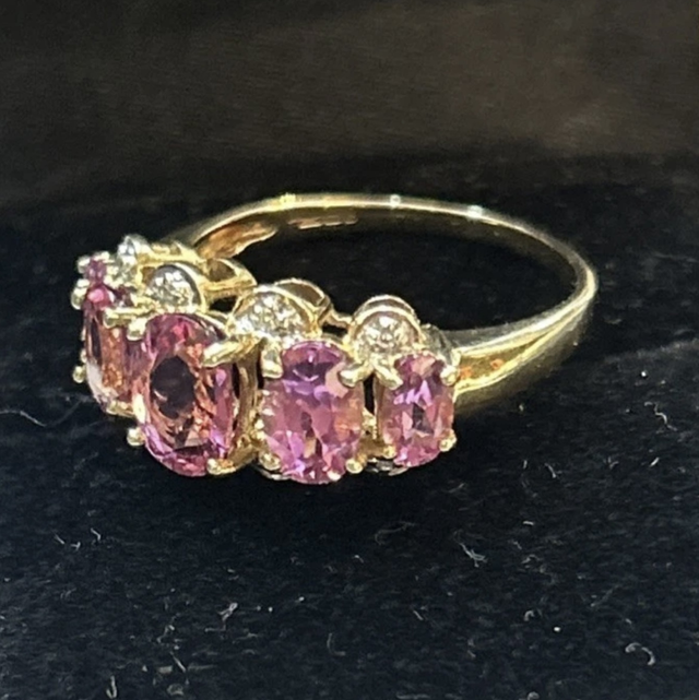 9ct gold pink topaz and diamond ring