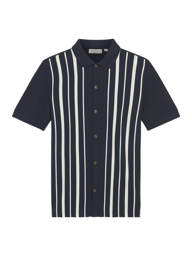 Ben Sherman 1013056 Button Through Stripe Polo - Navy