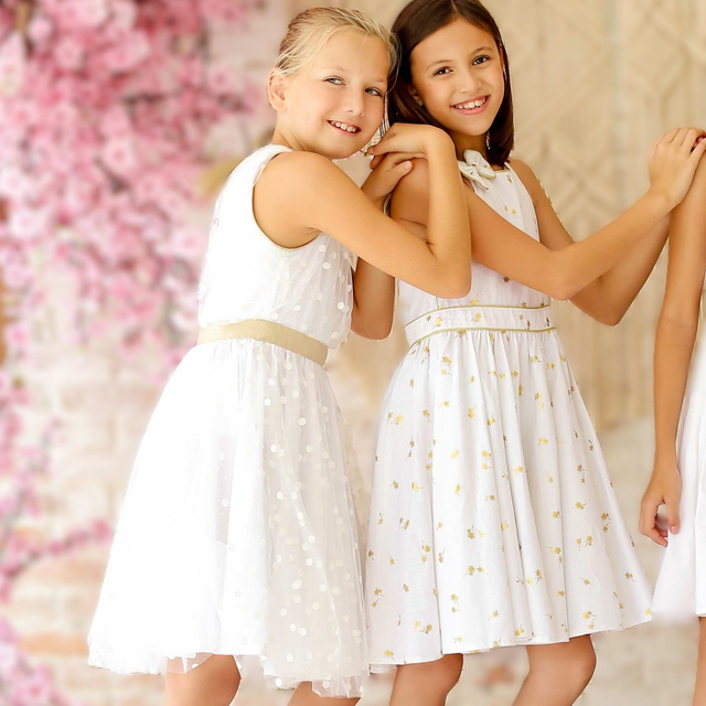 Robe de cérémonie fille | tulle blanche, lin or | HEPBURN