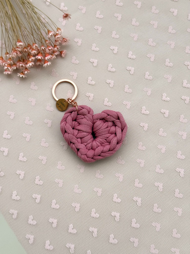Porte-clés cœur rose foncé en coton recyclé