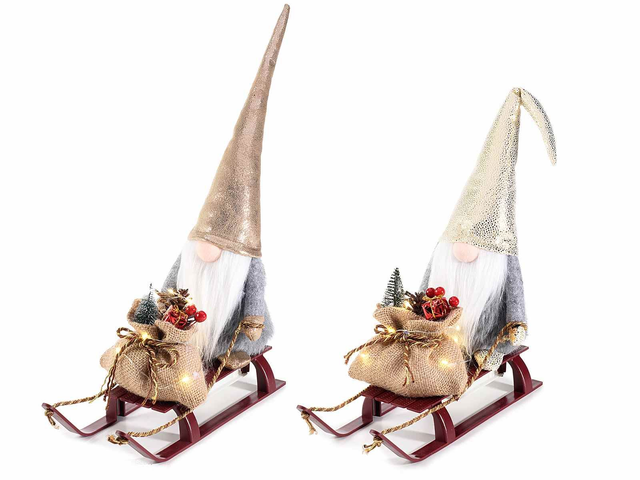 Babbo in morbida stoffa su slitta c/doni e luci LED