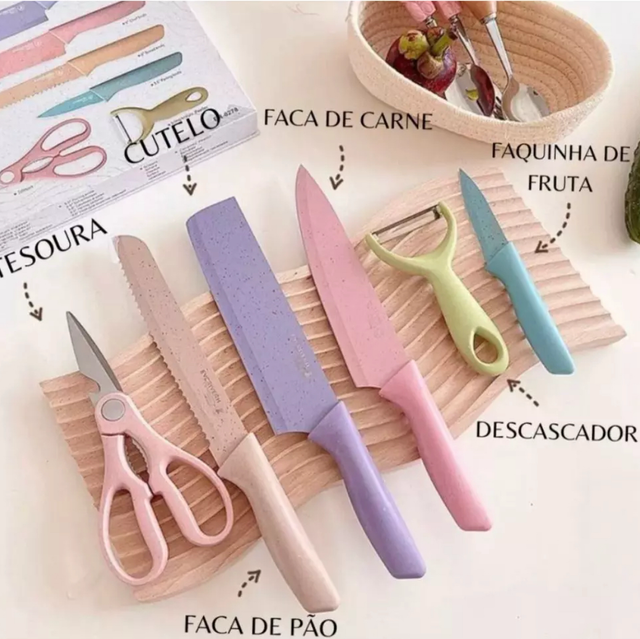 Kit 6 peças Conjunto de faca colorida de aço