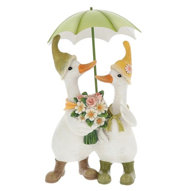 Puddle Ducks Couple with Posy &amp; Umbrella – Romantic Duck Ornament