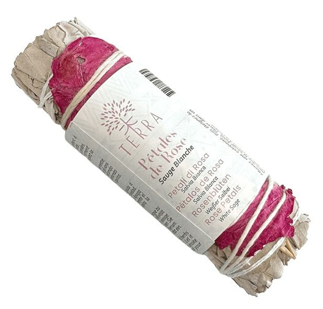 Sauge Blanche &amp; Pétales de Rose Fagot 25-30gr 10cm