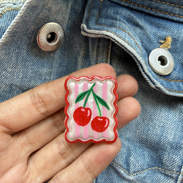Cherry Postage Stamp Pin Badge