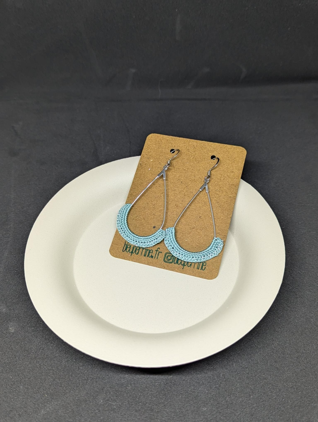 Boucles d'oreilles Créoles goutte d'eau bleu sarcelle