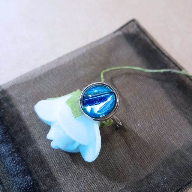 ONDE MARINE - Bague ajustable - Turquoise marine et blanc