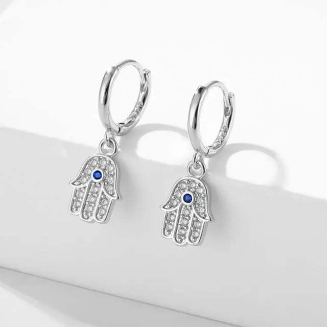 Hand hoop earrings - silver