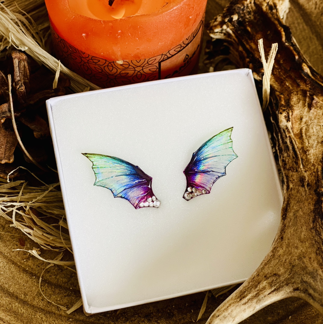 Petites dragonnes arc en ciel - puces d’oreilles 