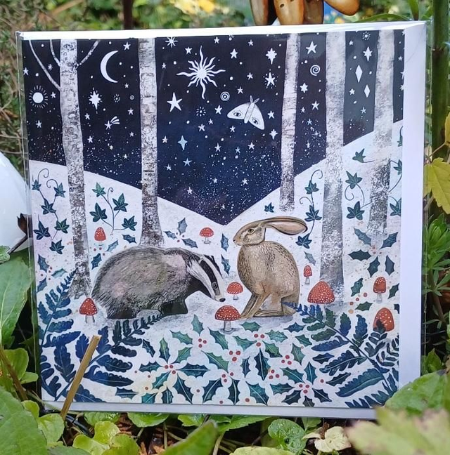 Winter Badger &amp; Hare Card