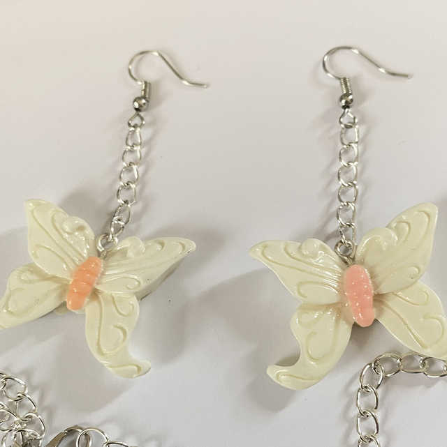 White Butterfly Dangle Earrings 
