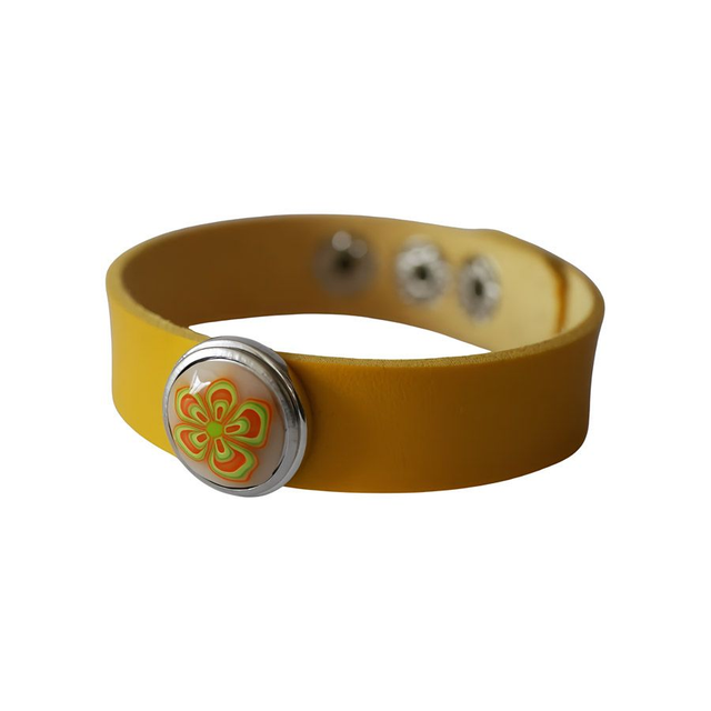 Bracelet femme homme cuir jaune fleur jaune