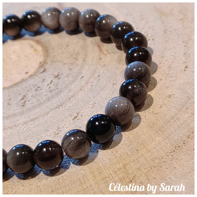 Bracelet Obsidienne argentée 6mm Taille Dame