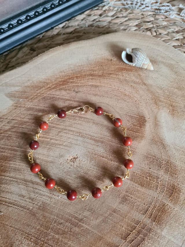 Bracelet doré Jaspe rouge 6mm