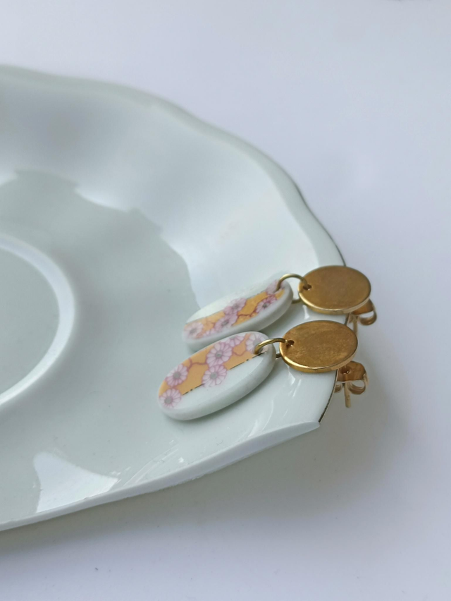 Boucles d'oreilles pendantes - porcelaine Limoges - no.1