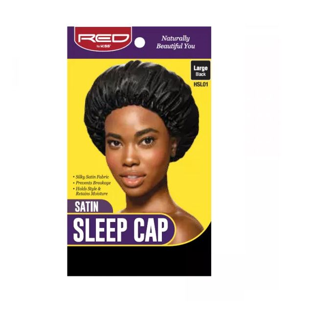 Satin Sleep Cap - Black Large