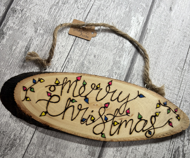 Merry Christmas with lights, oval hanging sign 