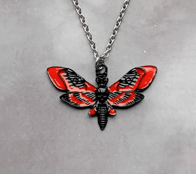 Black and Red Death's Head Moth Necklace