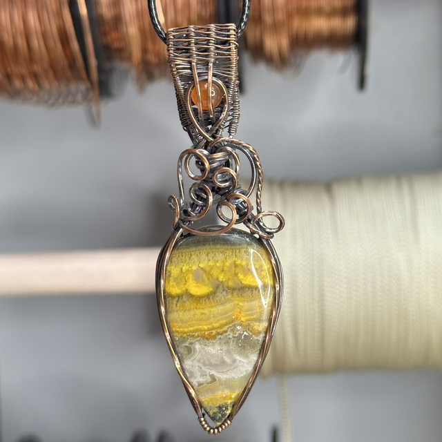 Bumblebee Jasper pure copper wrapped pendant 