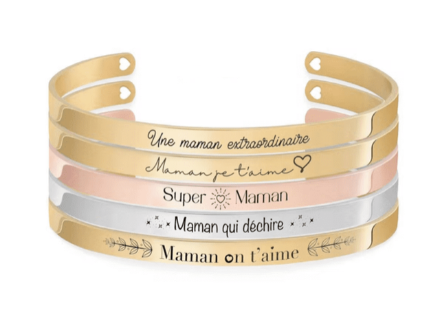 Bracelet joncs gravés avec message " Maman on t' aime "