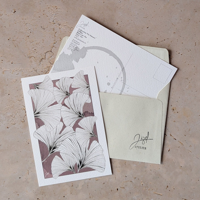 Carte postale - Vin Nature - Ginkgos, Blanc sur Vin