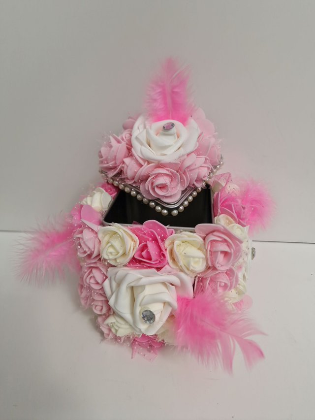 Boite A Bijoux Boite Décorative Fleurs Roses Blanches Plumes Perles Strass