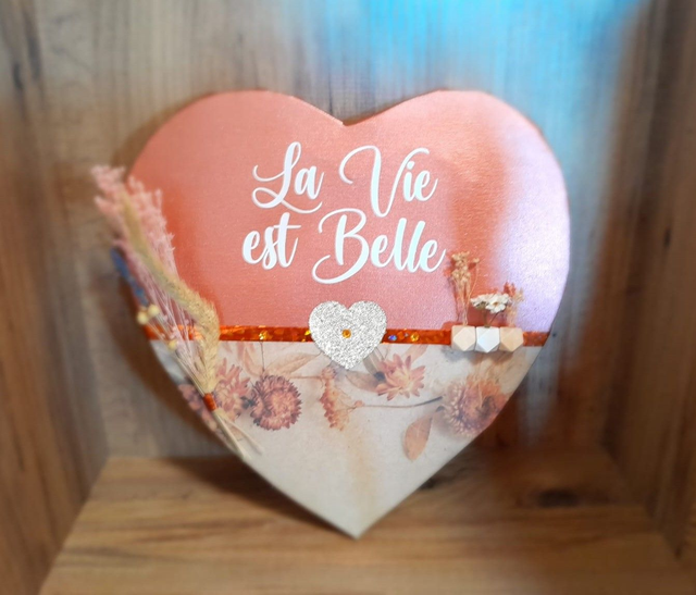 ✨ Cadre &quot;La vie est belle&quot; en forme de cœur ✨Terracotta✨