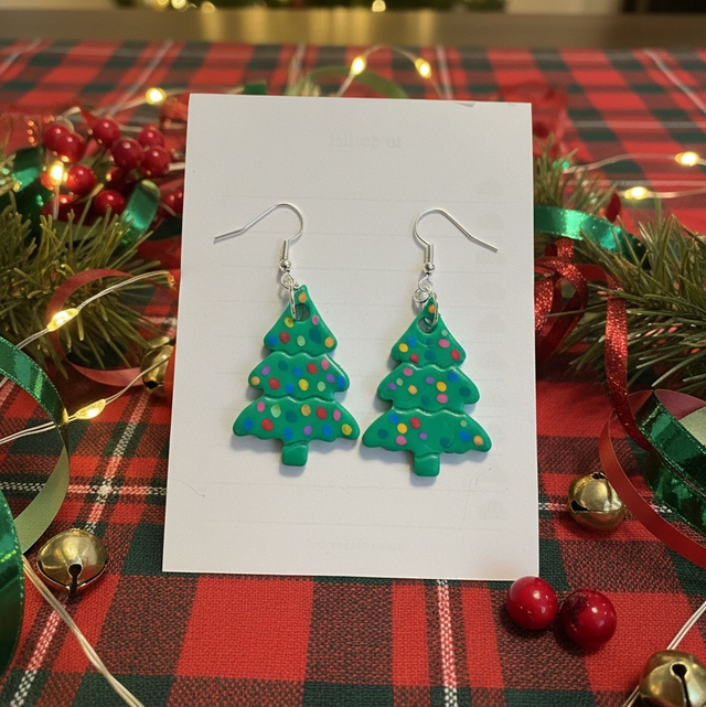 Polymer Clay Christmas Tree Earrings