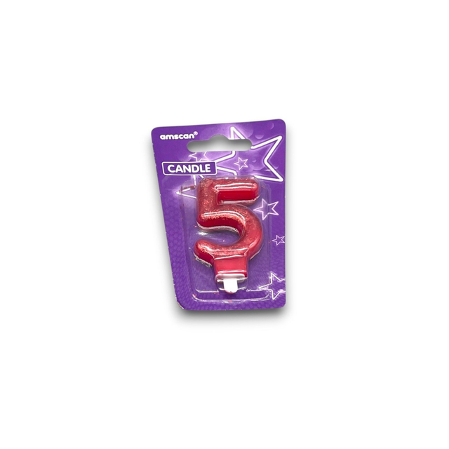 Geburtstagskerze 5 Rot Glitzer Zahlenkerze Amscan 9900766