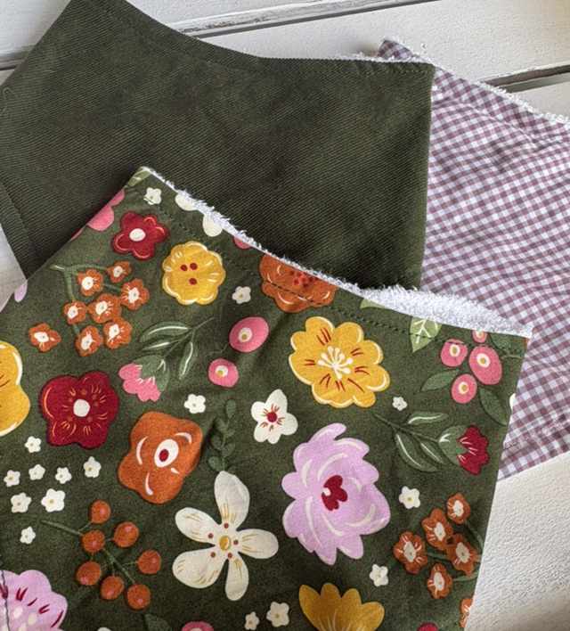 Three Pack Green Floral, Green Baby Cord & Gingham Bamboo Bibs 