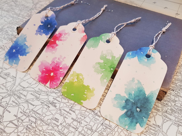 Set of 4 Rainbow Flower gift tags 