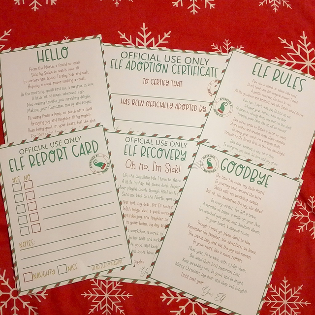6 Piece Elf Adoption Arrival &amp; Goodbye Letter Set Hello / I'm Back Elf Arrival Letter Set
