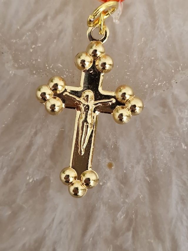 Petit Chapelet Voiture Sac Acier Doré Perles Jaune Orange