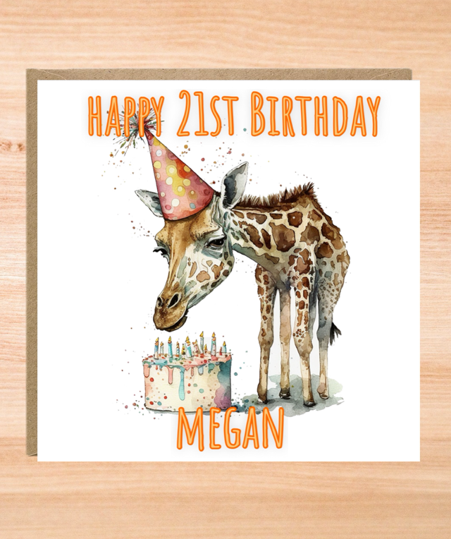 Personalised Extra Large Giraffe Birthday Card - 8x8
