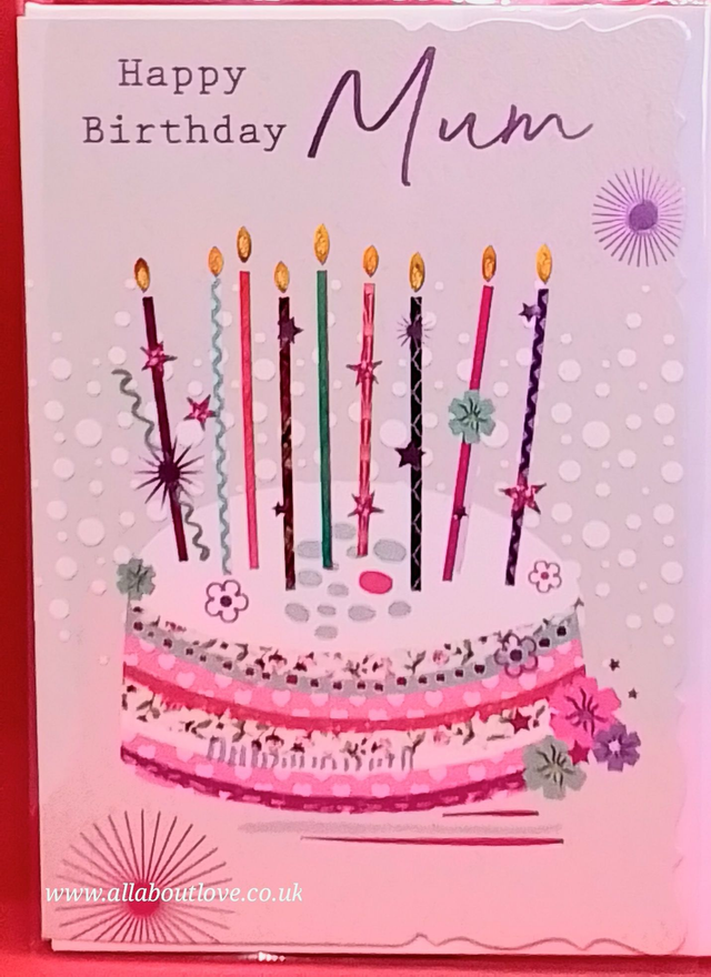 Mum Birthday Card Cake and Candle Design 