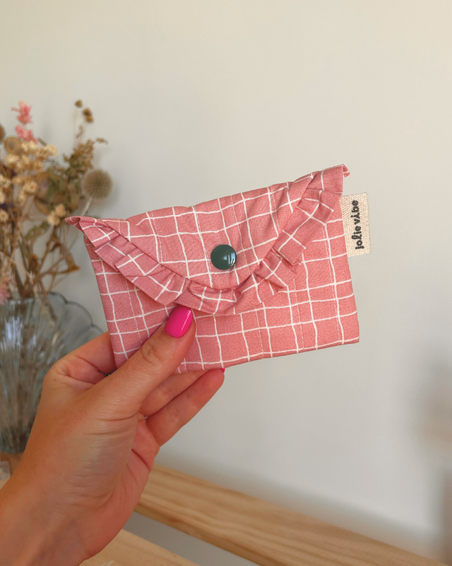 Mini pochette porte-monnaie - Rose à carreaux 