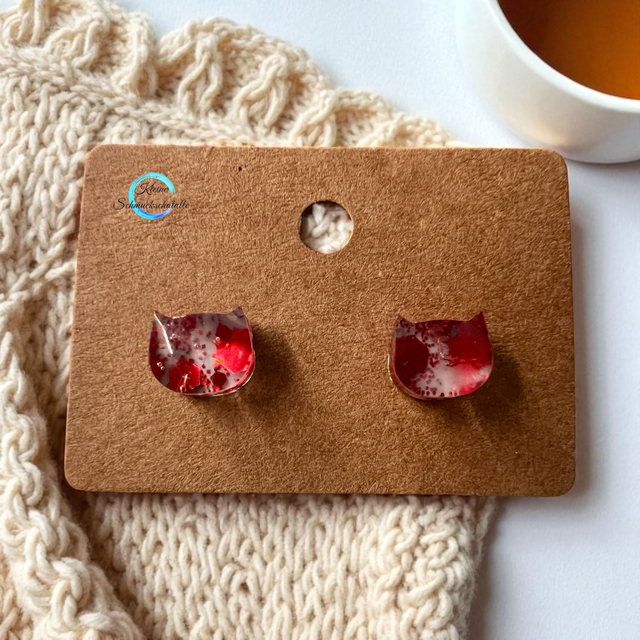 Ohrstecker Katze, rot Glitter 