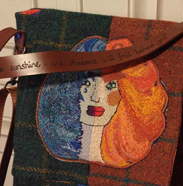 Harris Tweed hand embroidered goddess Persephone bag