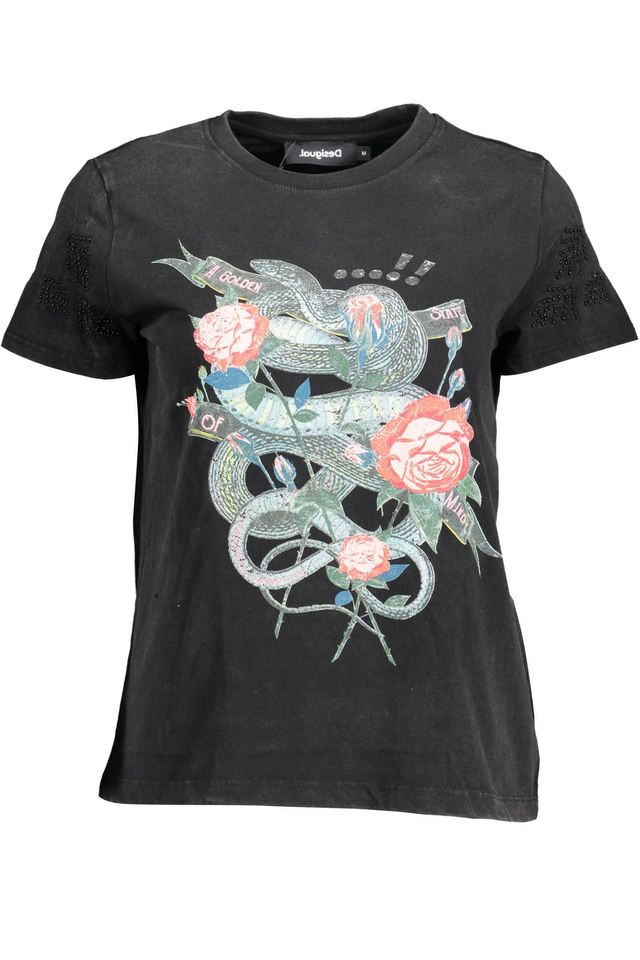 DESIGUAL T-SHIRT MANICHE CORTE DONNA NERO